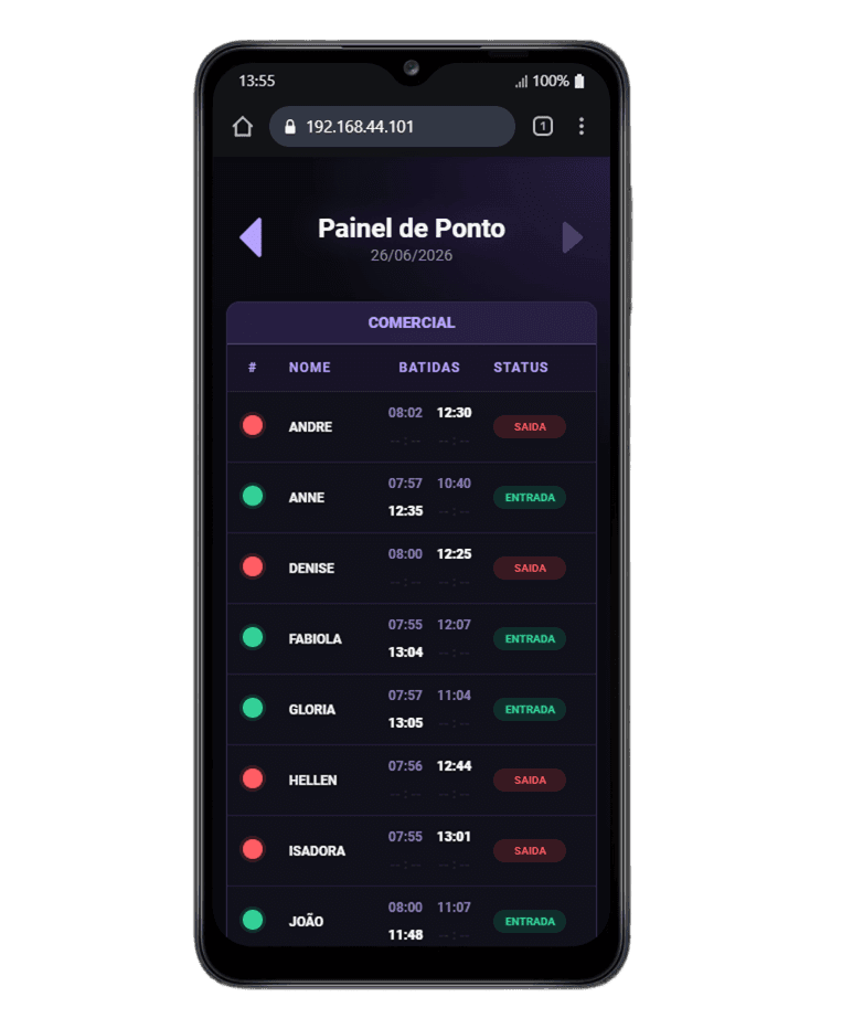 Painel de Ponto Secullum em uso